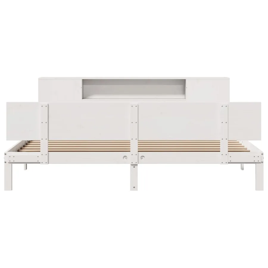 Lit bibliothèque sans matelas blanc 200x200 cm bois pin massif - 4
