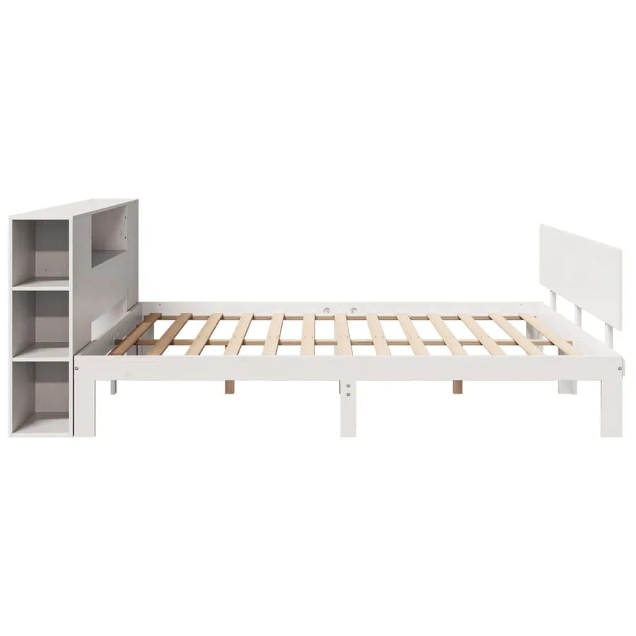 Lit bibliothèque sans matelas blanc 200x200 cm bois pin massif - 5