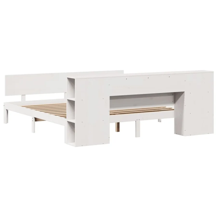 Lit bibliothèque sans matelas blanc 200x200 cm bois pin massif - 6