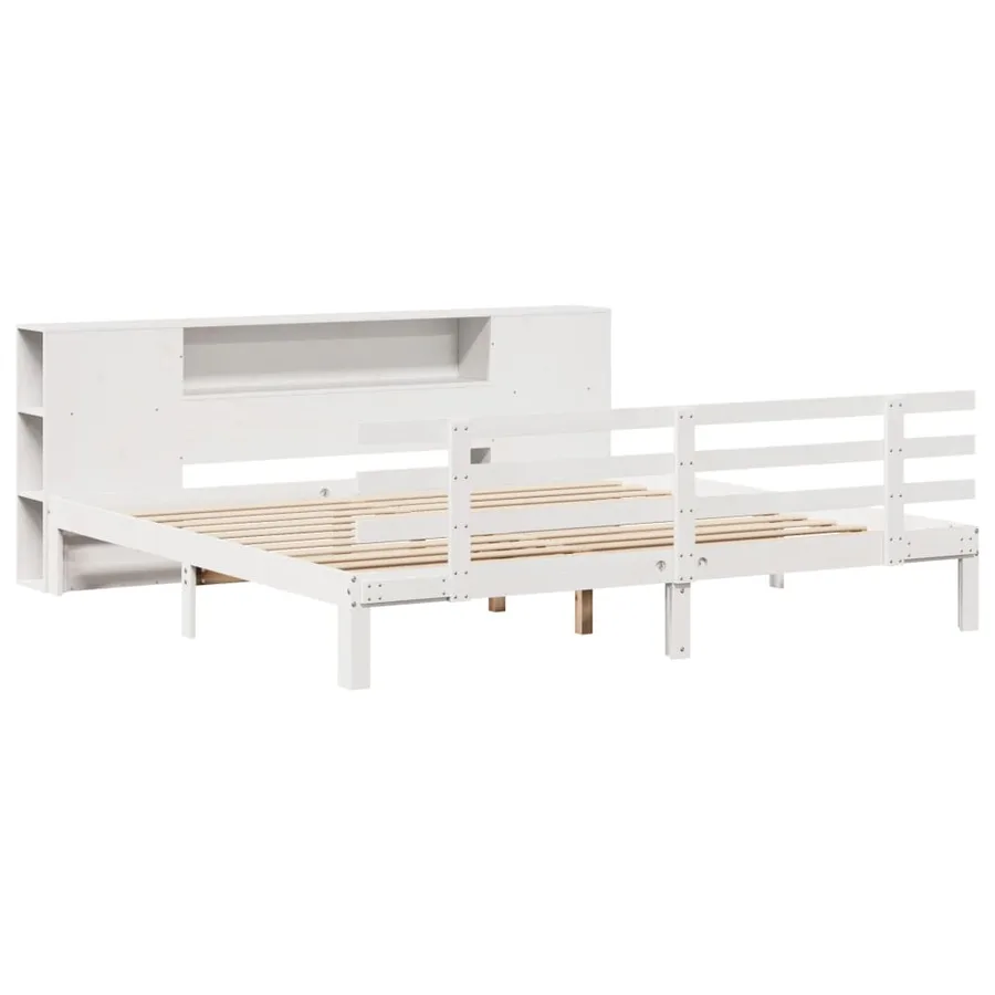 Lit bibliothèque sans matelas blanc 200x200 cm bois pin massif - 3
