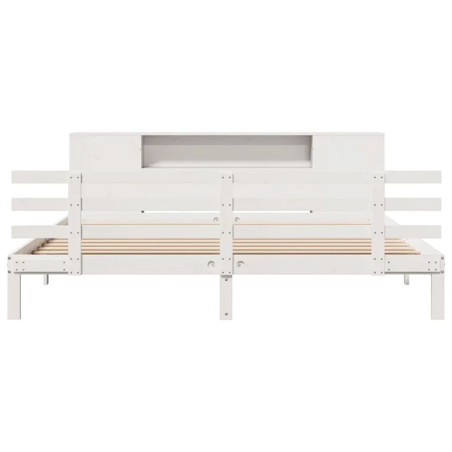 Lit bibliothèque sans matelas blanc 200x200 cm bois pin massif - 4