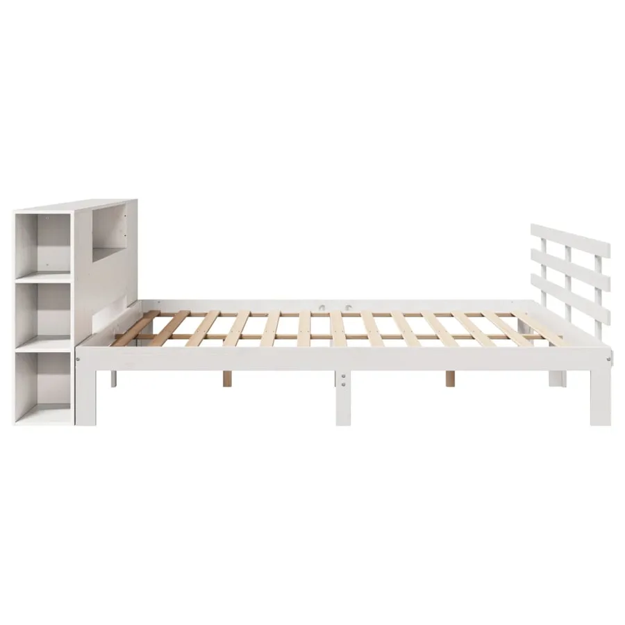 Lit bibliothèque sans matelas blanc 200x200 cm bois pin massif - 5