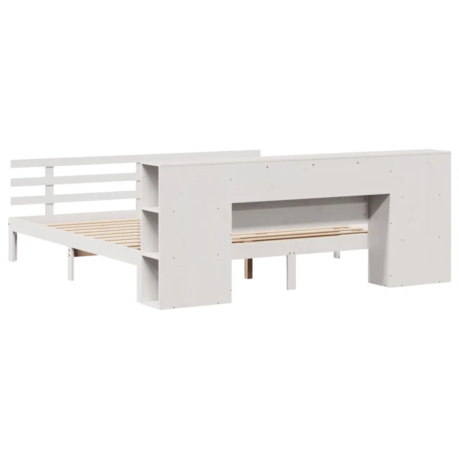 Lit bibliothèque sans matelas blanc 200x200 cm bois pin massif - 6