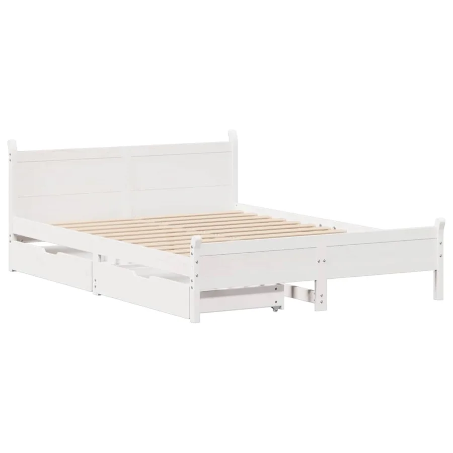 Cadre de lit sans matelas blanc 150x200 cm bois de pin massif - 3