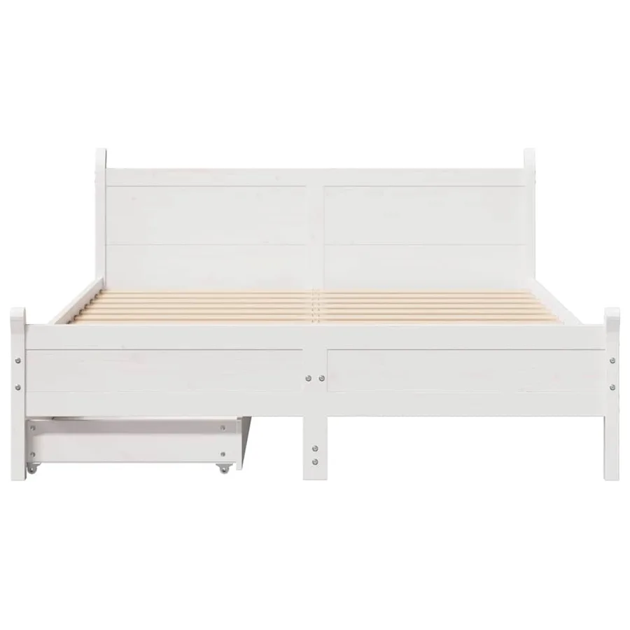 Cadre de lit sans matelas blanc 150x200 cm bois de pin massif - 4