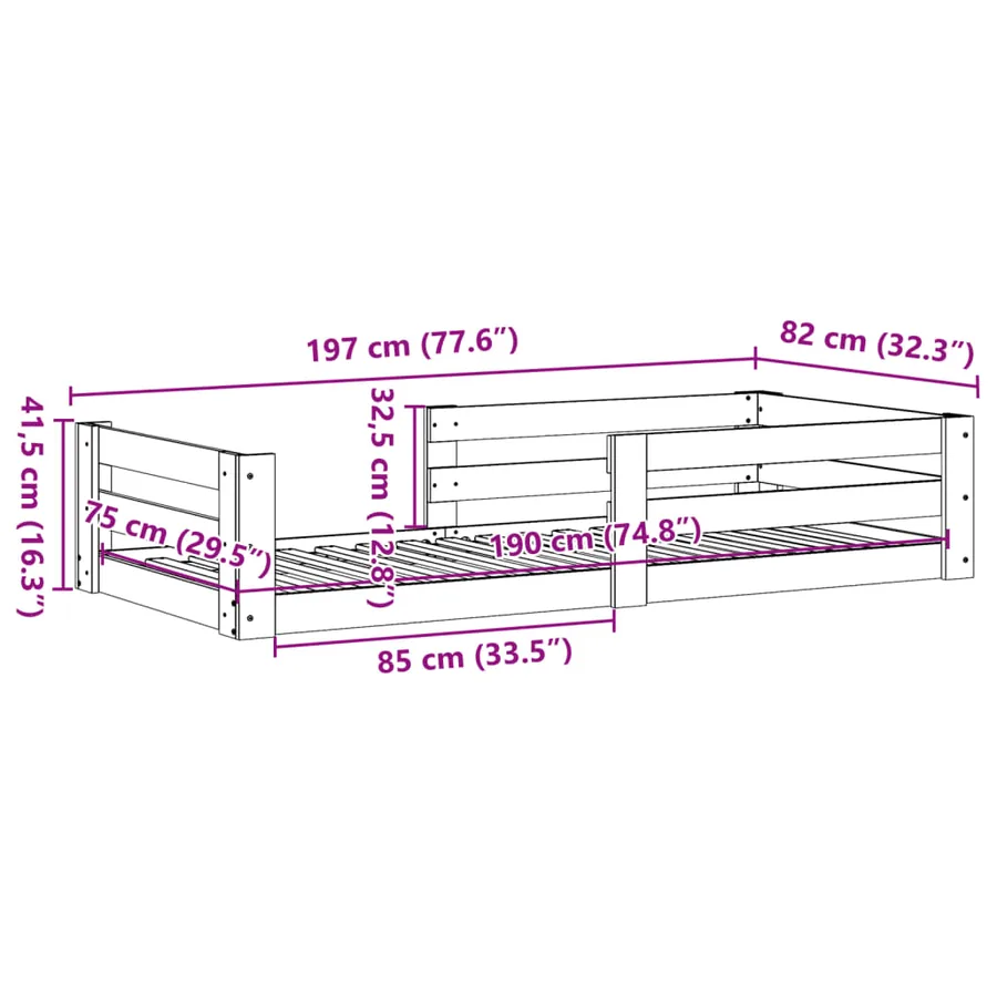 Cadre de lit sans matelas blanc 75x190 cm bois de pin massif - 9