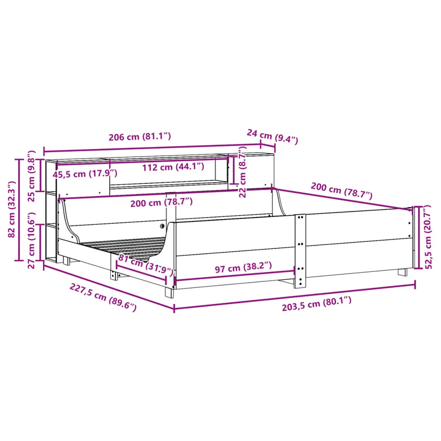 Cadre de lit sans matelas blanc 200x200 cm bois massif de pin - 12