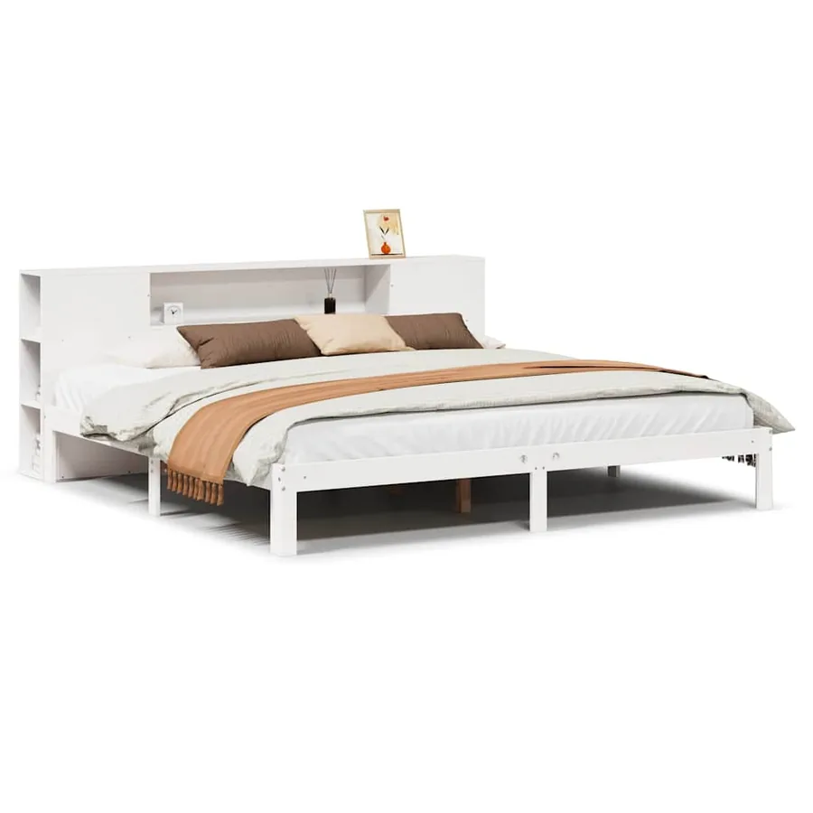 Lit bibliothèque sans matelas blanc 200x200 cm bois pin massif - 2