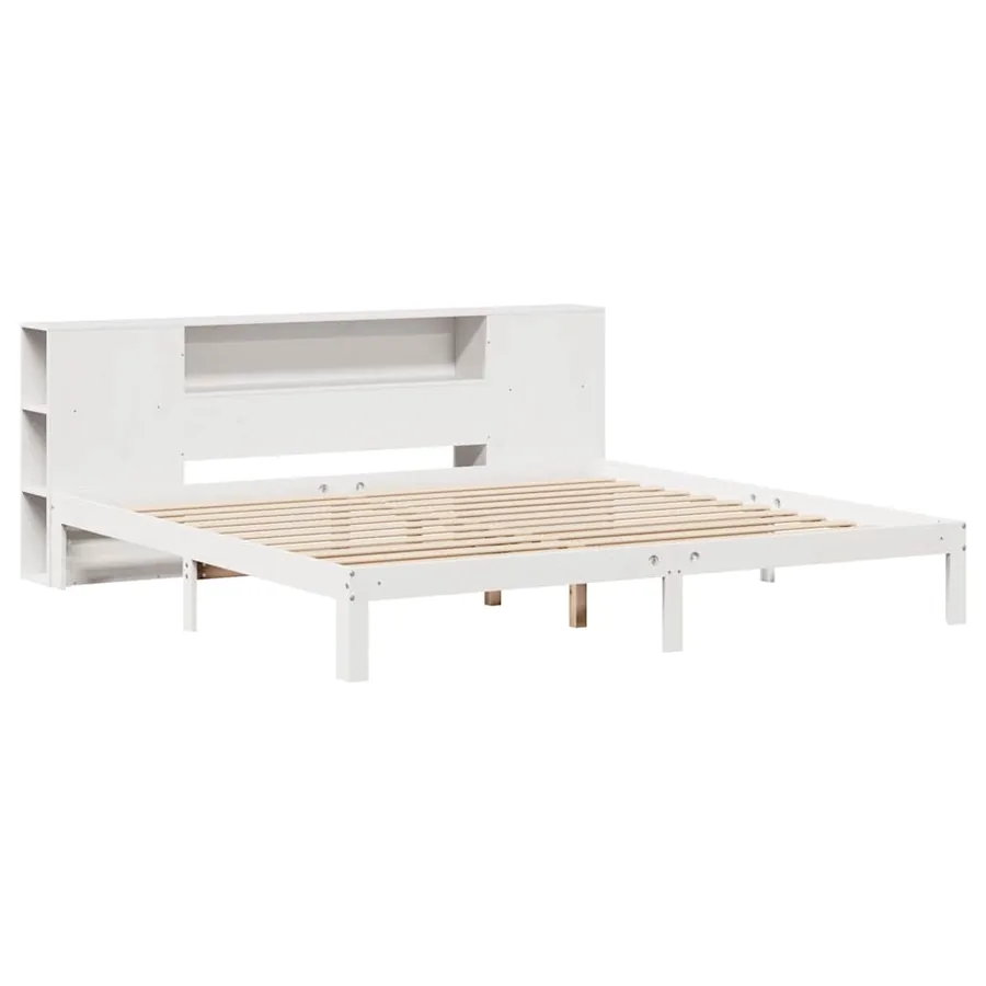 Lit bibliothèque sans matelas blanc 200x200 cm bois pin massif - 3