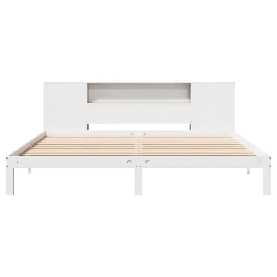 Lit bibliothèque sans matelas blanc 200x200 cm bois pin massif - 4