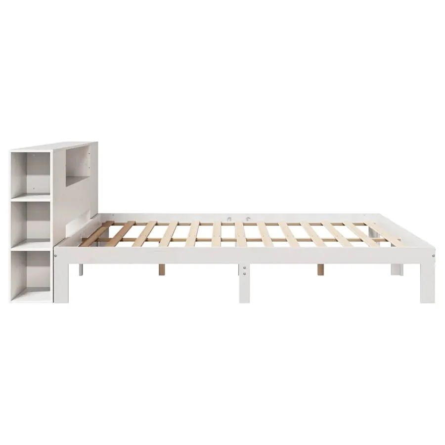 Lit bibliothèque sans matelas blanc 200x200 cm bois pin massif - 7