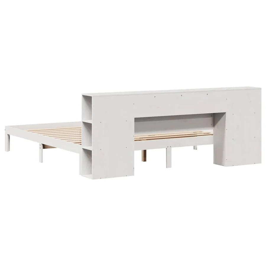 Lit bibliothèque sans matelas blanc 200x200 cm bois pin massif - 8