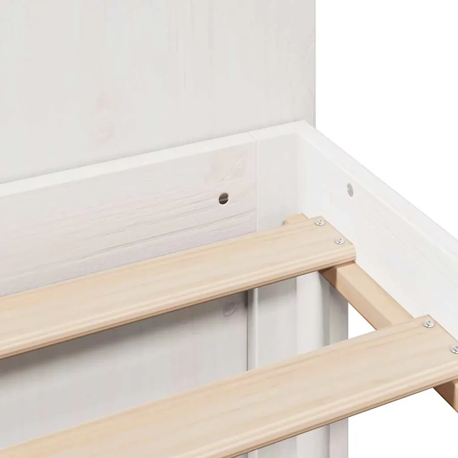 Lit bibliothèque sans matelas blanc 200x200 cm bois pin massif - 9