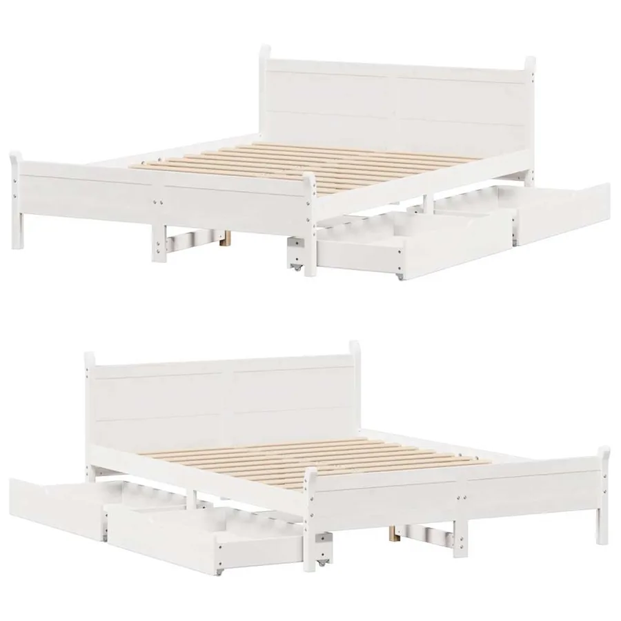 Cadre de lit sans matelas blanc 120x190 cm bois de pin massif - 9