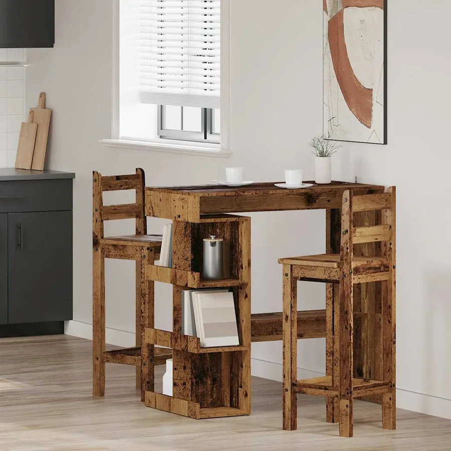 Table de bar étagère de rangement vieux bois 100 x 48 x 101,5cm - 3