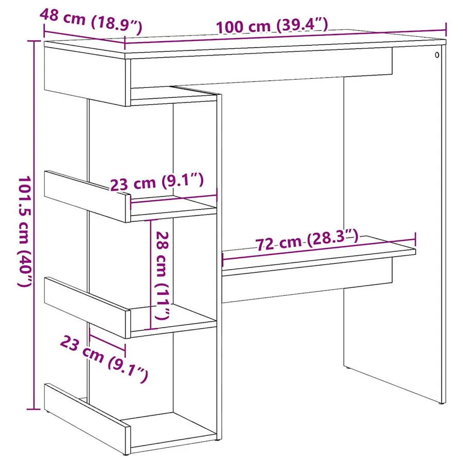 Table de bar étagère de rangement vieux bois 100 x 48 x 101,5cm - 9