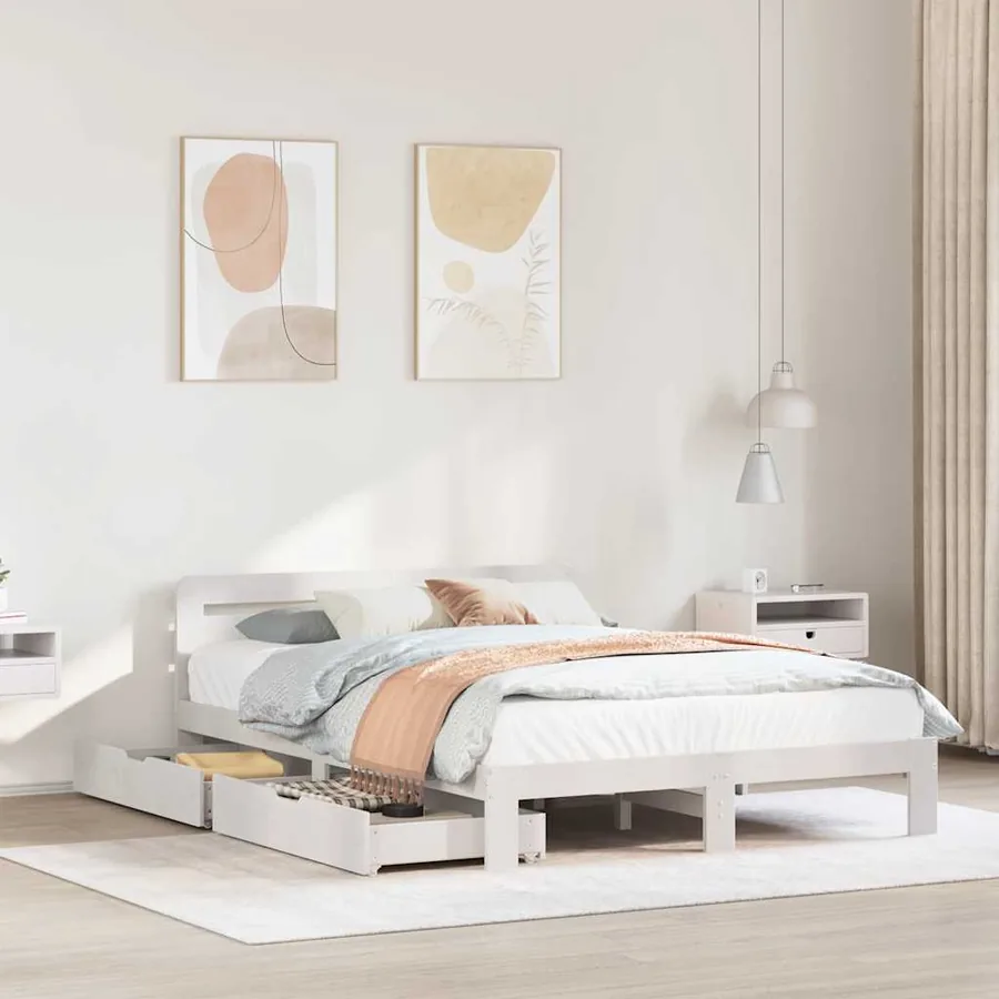 Cadre de lit sans matelas blanc 160x200 cm bois de pin massif