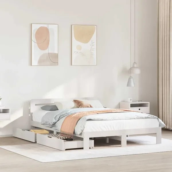 Cadre de lit sans matelas blanc 160x200 cm bois de pin massif