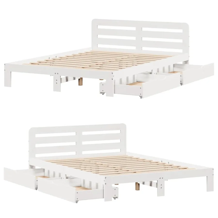 Cadre de lit sans matelas blanc 160x200 cm bois de pin massif - 9