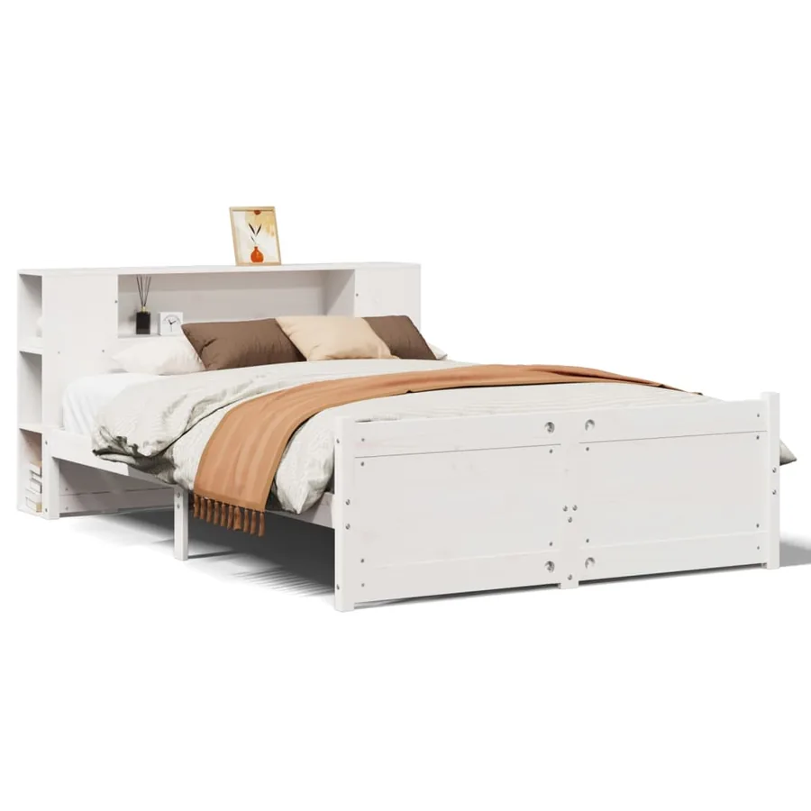 Lit bibliothèque sans matelas blanc 160x200 cm bois pin massif - 2