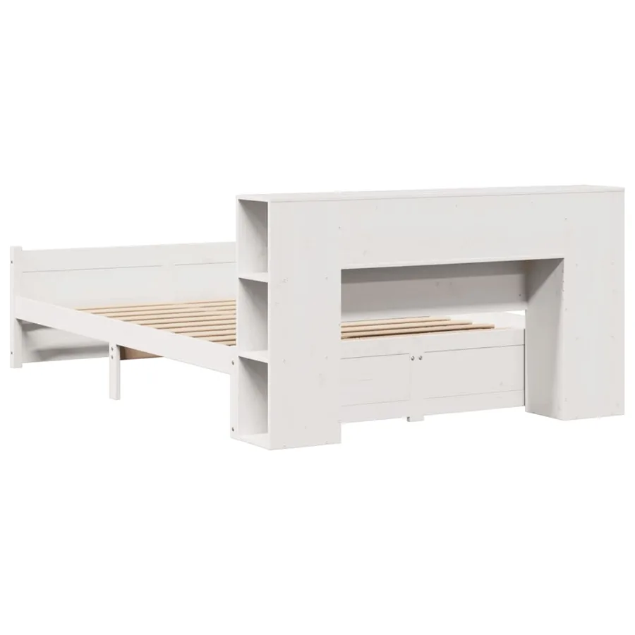 Lit bibliothèque sans matelas blanc 160x200 cm bois pin massif - 6