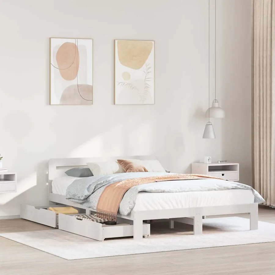Cadre de lit sans matelas blanc 140x200 cm bois de pin massif
