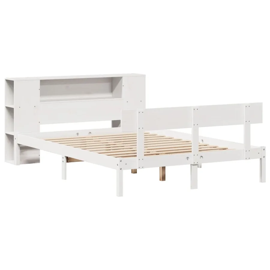 Lit bibliothèque sans matelas blanc 160x200 cm bois pin massif - 3