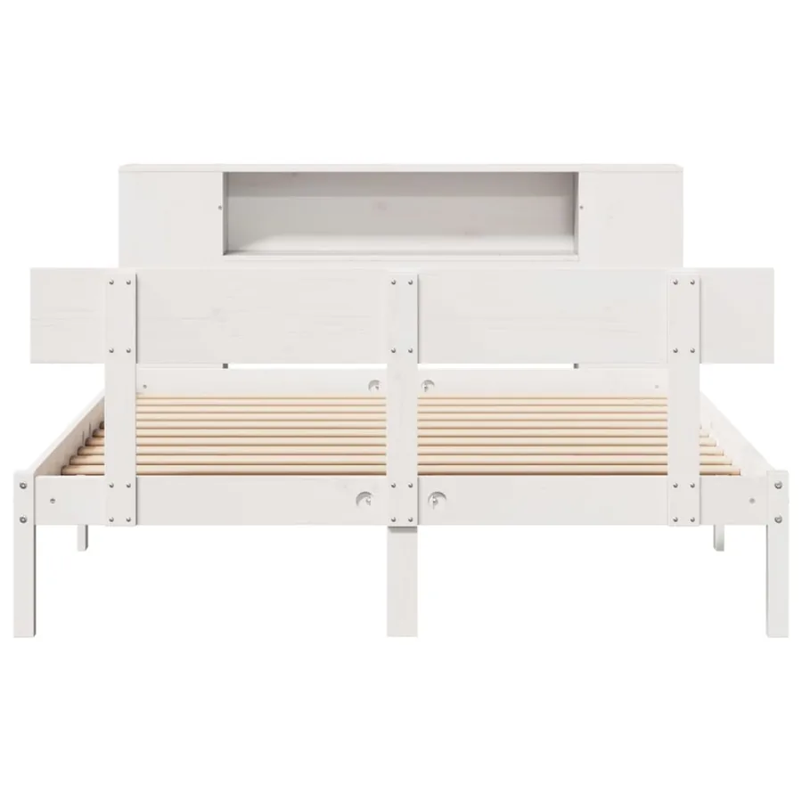 Lit bibliothèque sans matelas blanc 160x200 cm bois pin massif - 4