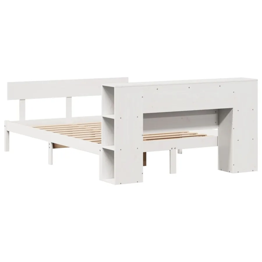 Lit bibliothèque sans matelas blanc 160x200 cm bois pin massif - 8