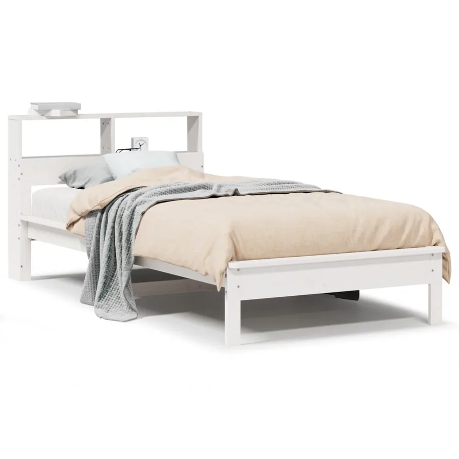 Lit bibliothèque sans matelas blanc 90x190cm bois de pin massif - 2