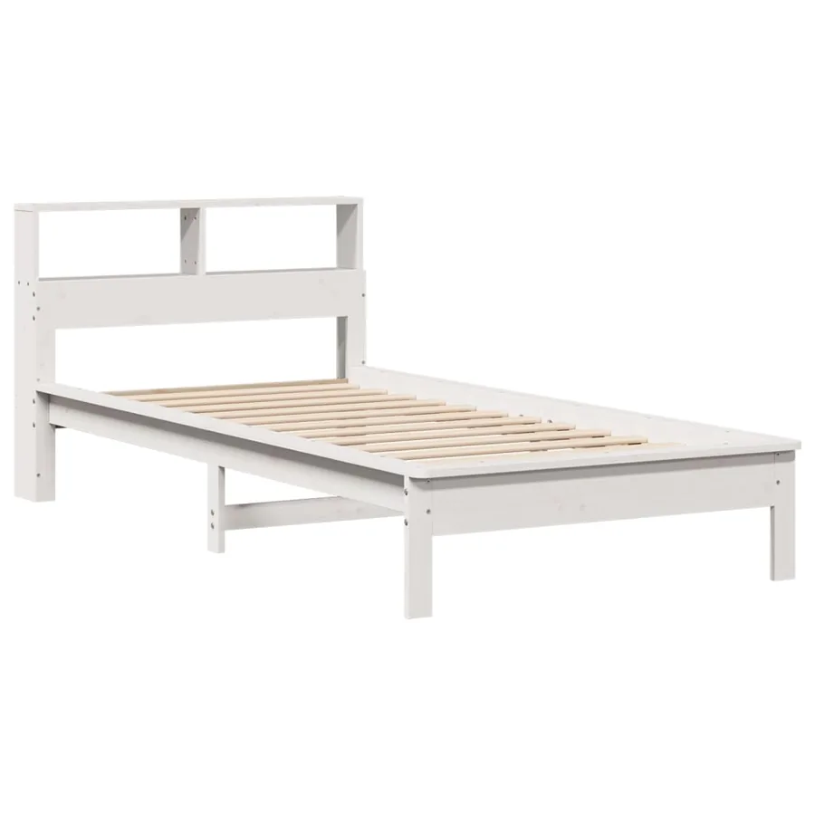 Lit bibliothèque sans matelas blanc 90x190cm bois de pin massif - 3
