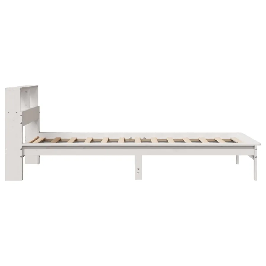 Lit bibliothèque sans matelas blanc 90x190cm bois de pin massif - 5