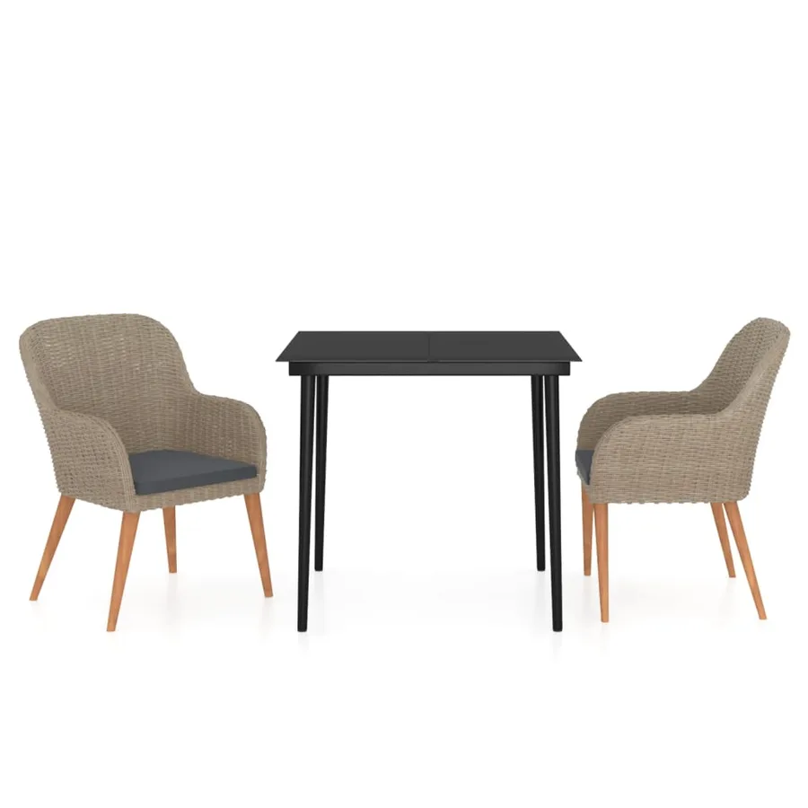 Ensemble à manger de jardin avec coussins 3 pcs marron - 2