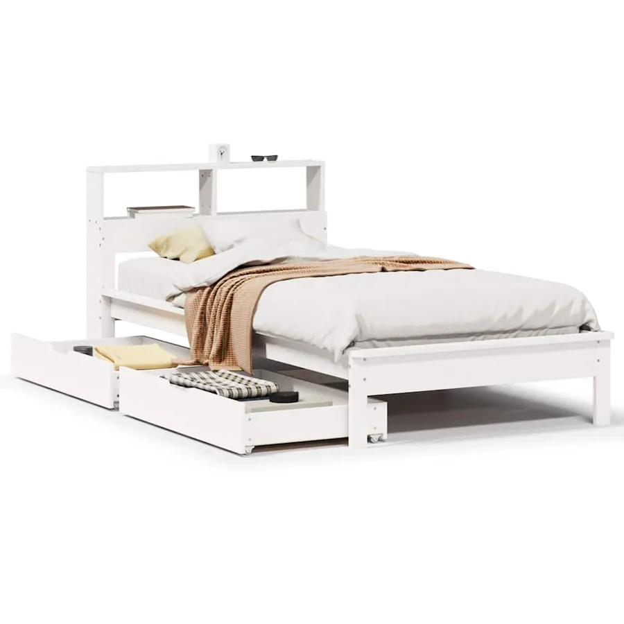 Lit bibliothèque sans matelas blanc 90x190cm bois de pin massif - 2
