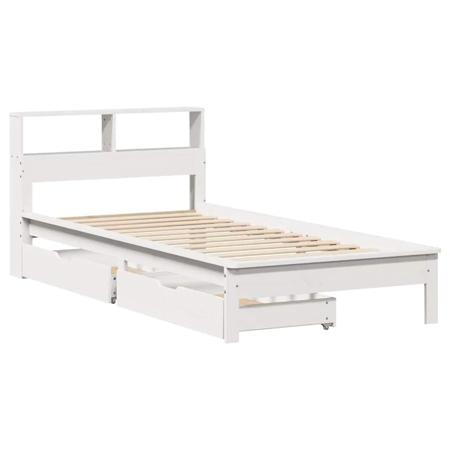 Lit bibliothèque sans matelas blanc 90x190cm bois de pin massif - 3