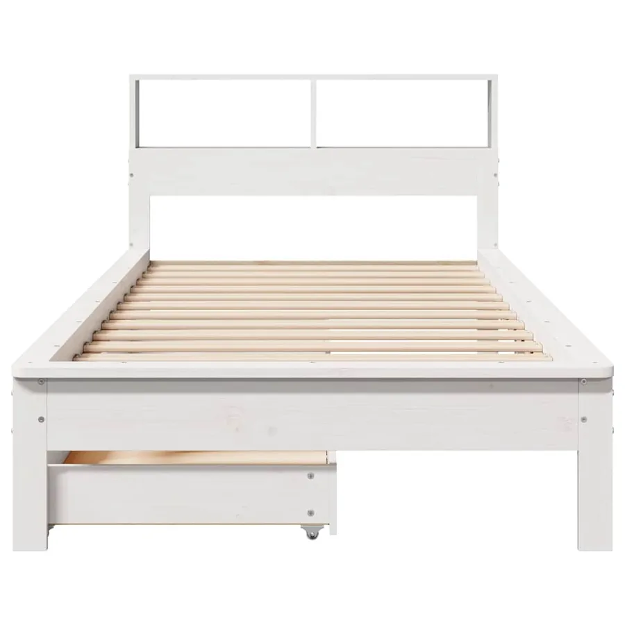 Lit bibliothèque sans matelas blanc 90x190cm bois de pin massif - 4