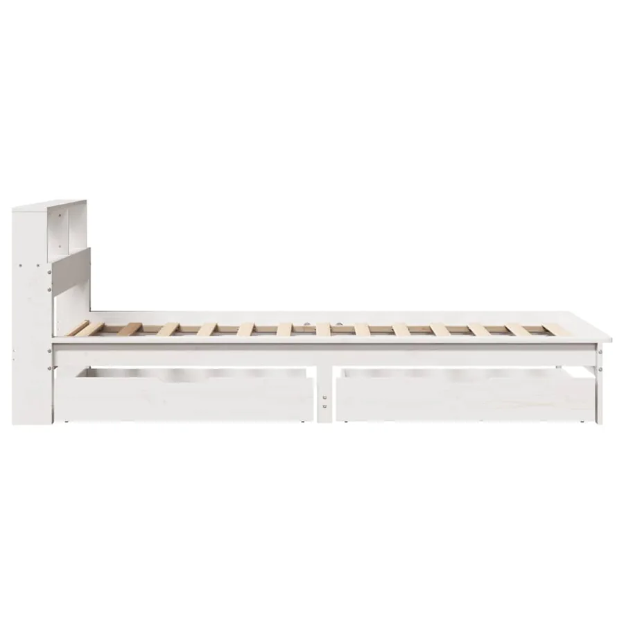 Lit bibliothèque sans matelas blanc 90x190cm bois de pin massif - 5