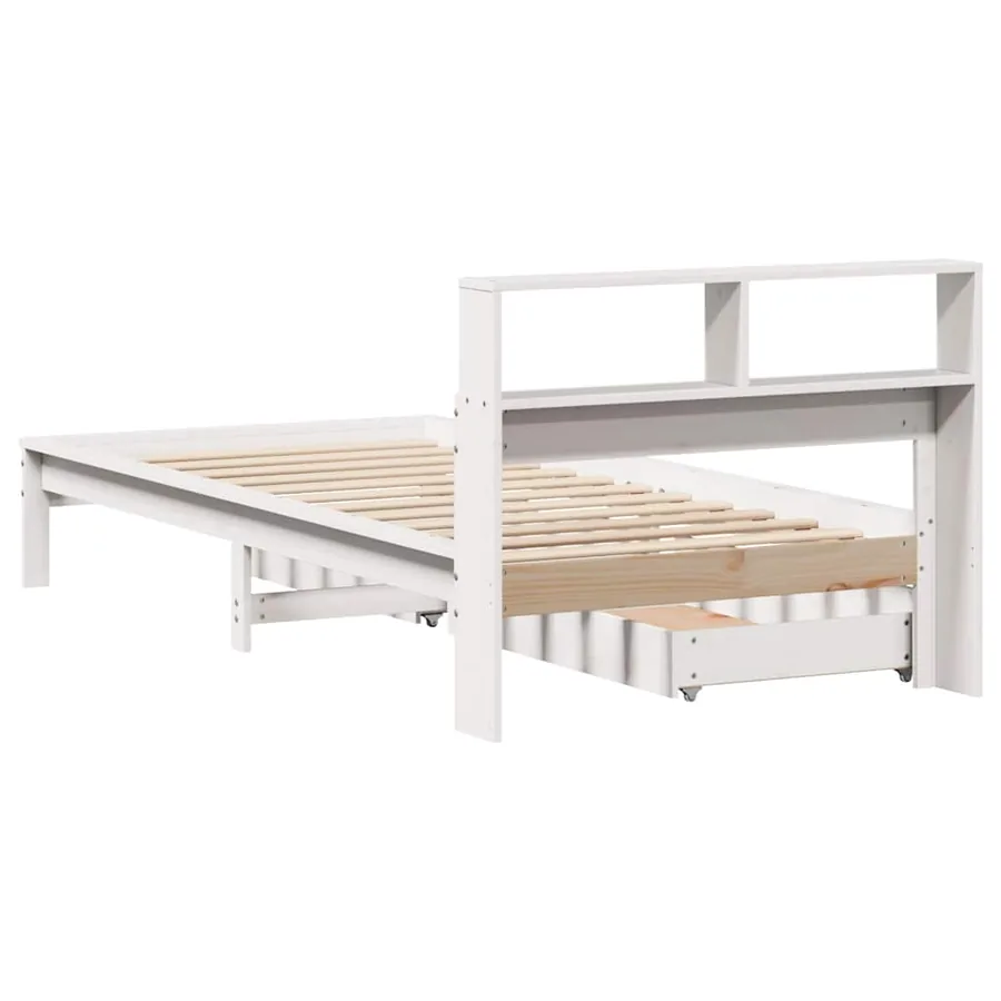 Lit bibliothèque sans matelas blanc 90x190cm bois de pin massif - 6