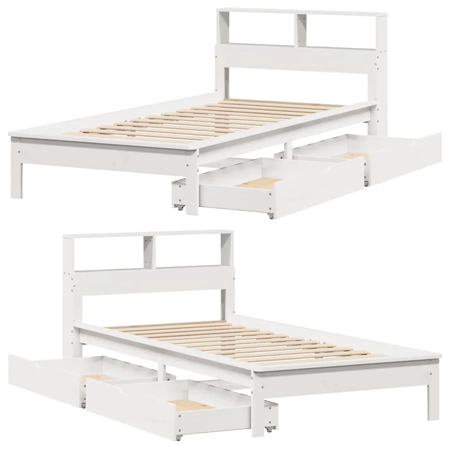Lit bibliothèque sans matelas blanc 90x190cm bois de pin massif - 9