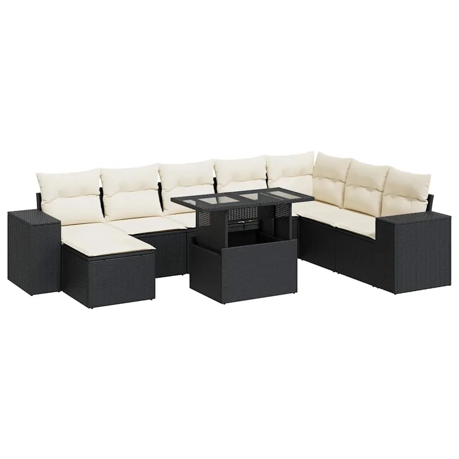 Salon de jardin 9 pcs avec coussins noir résine tressée - 2
