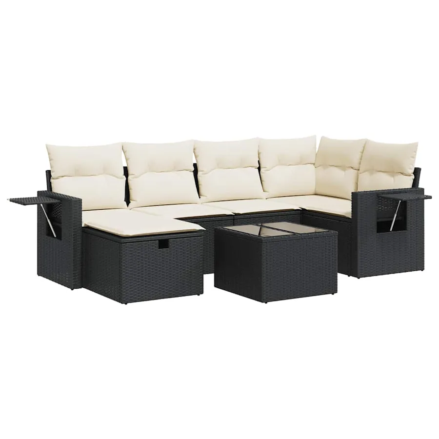 Salon de jardin 7 pcs avec coussins noir résine tressée 62 x 62 x 69 cm - 61,4 kg - 2