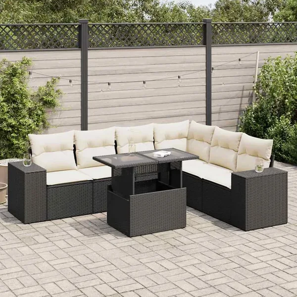 Salon de jardin 7 pcs avec coussins noir résine tressée 62 x 62 x 69 cm - 70,8 kg