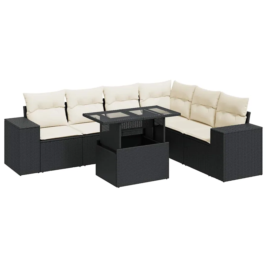 Salon de jardin 7 pcs avec coussins noir résine tressée 62 x 62 x 69 cm - 70,8 kg - 2