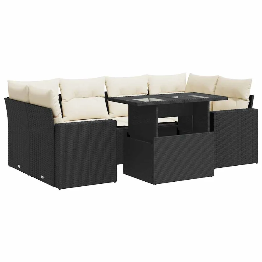 Salon de jardin 7 pcs avec coussins noir résine tressée 55 x 62 x 69 cm - 70,5 kg - 2