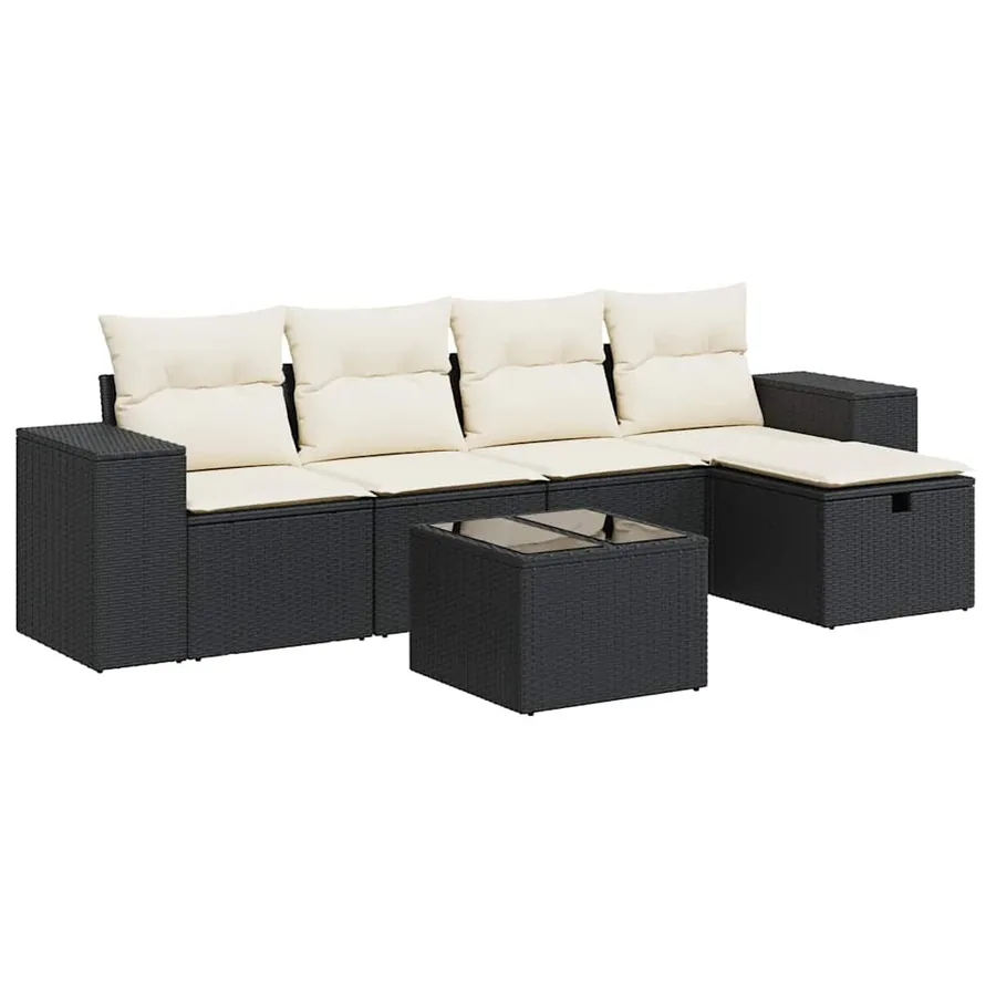 Salon de jardin 6 pcs avec coussins noir résine tressée - 2
