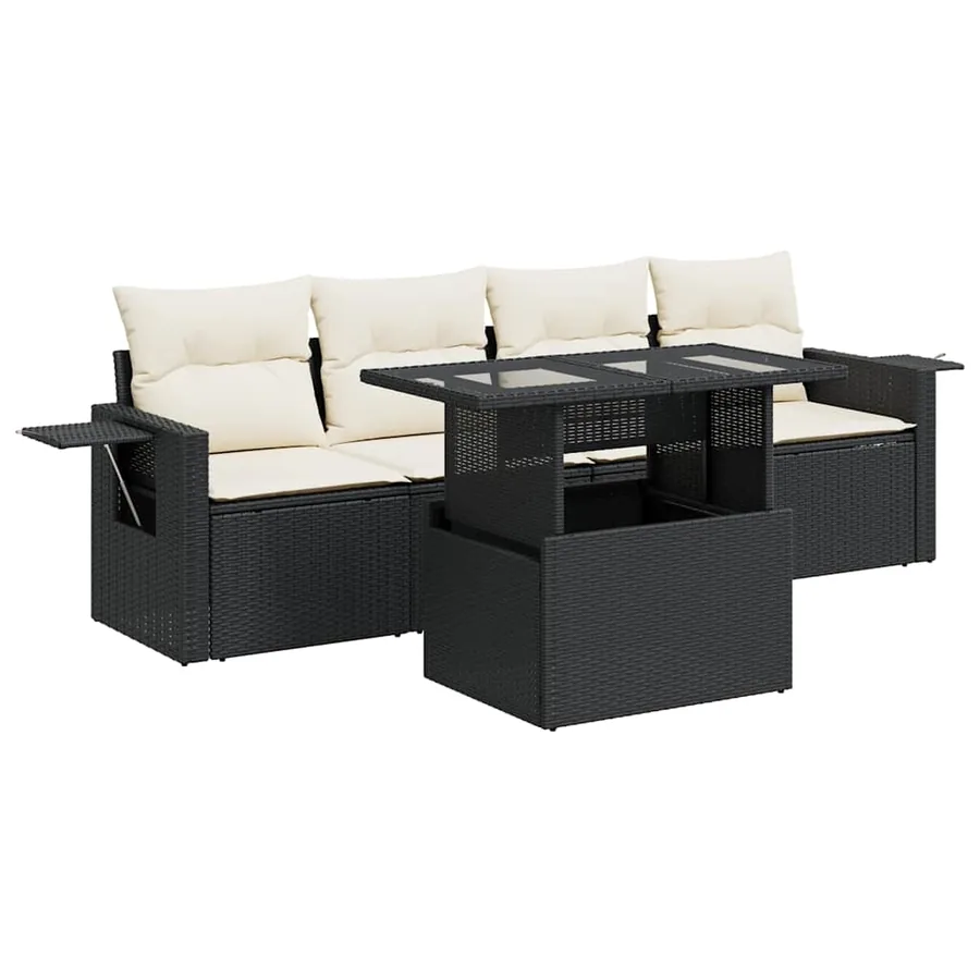 Salon de jardin 5 pcs avec coussins noir résine tressée - 2