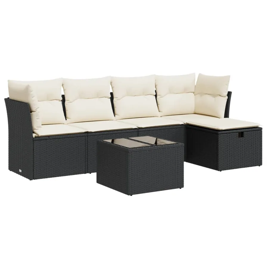 Salon de jardin 6 pcs avec coussins noir résine tressée - 2