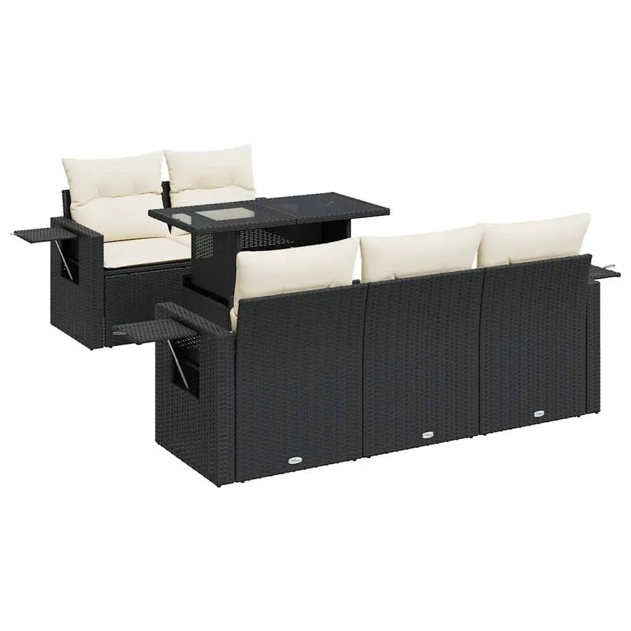 Salon de jardin 6 pcs avec coussins noir résine tressée - 2