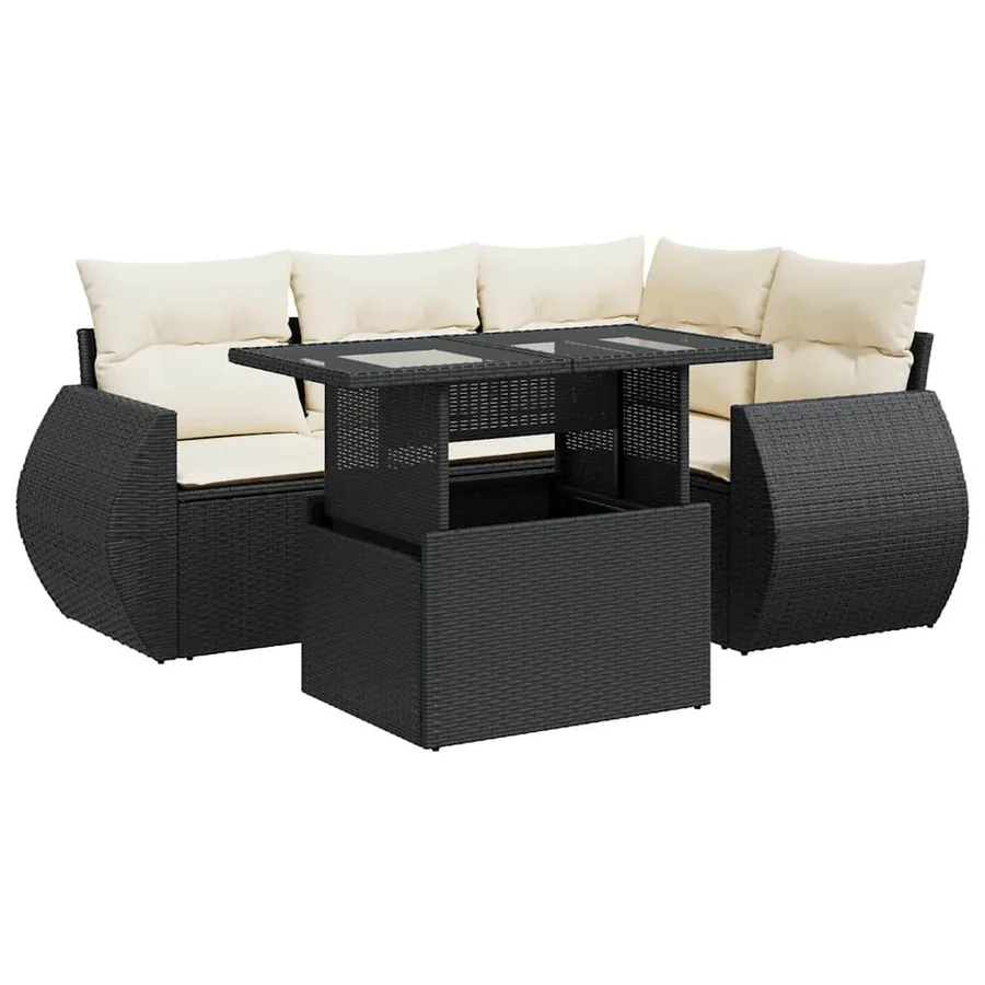 Salon de jardin 5 pcs avec coussins noir résine tressée - 2