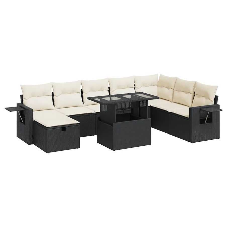 Salon de jardin 9 pcs avec coussins noir résine tressée - 2